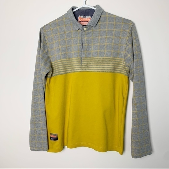 Superdry Long Sleeve Yellow Grey Collared Polo - Picture 5 of 14
